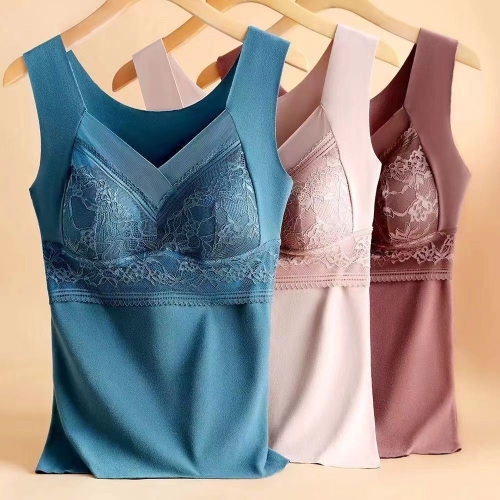 德絨蕾絲保暖背心