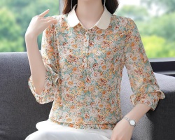 碎花立領雪紡衫