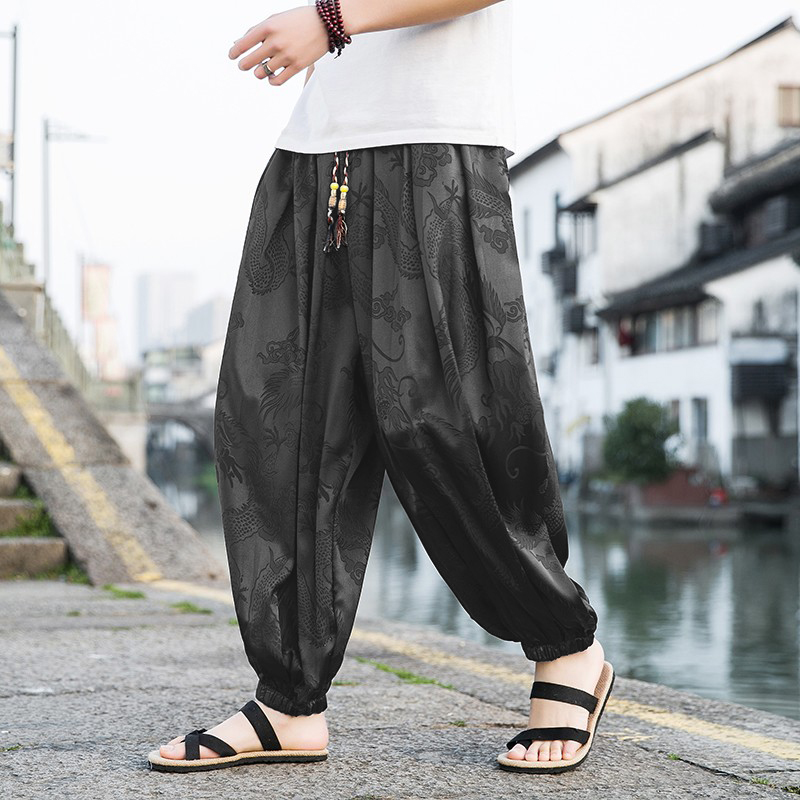 冰絲國風龍紋褲