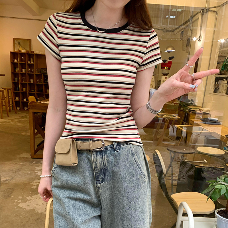 復古條紋短袖