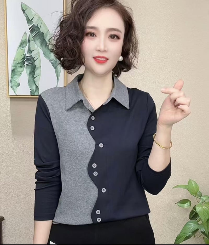 時尚拼色翻領衫