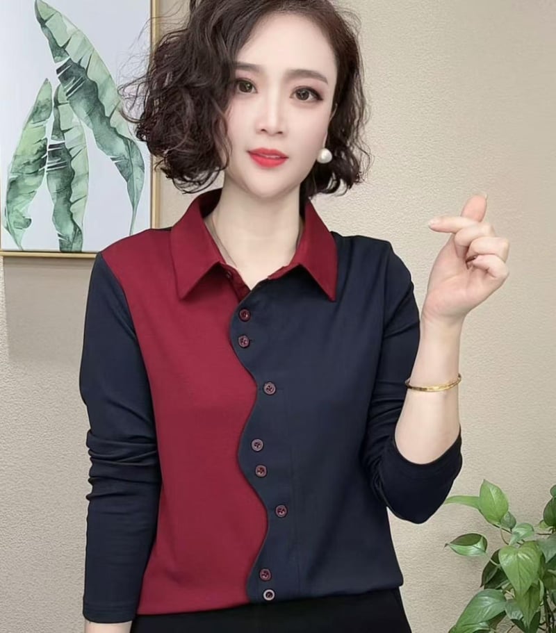 時尚拼色翻領衫